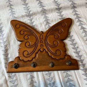 Vintage Butterfly Wood Jewelry Hook Hanger